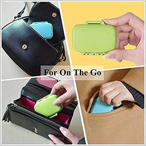 Small Pill Box Supplement Case for Pocket or Purse - 3 Removable Compartments Travel Medication Carry Case - Daily Vitamin Organizer Box (Green+Blue)