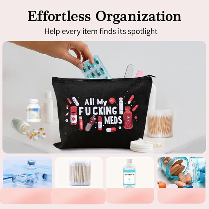 Medicine Storage Organizer Pouch Bag Travel Medication Bag Funny Pharmacist Gifts Physician Assistant Make Up Bags Family Nurse Practitioner Gifts for Women Men Cosmetic and Pill Bags Doctor Pouch