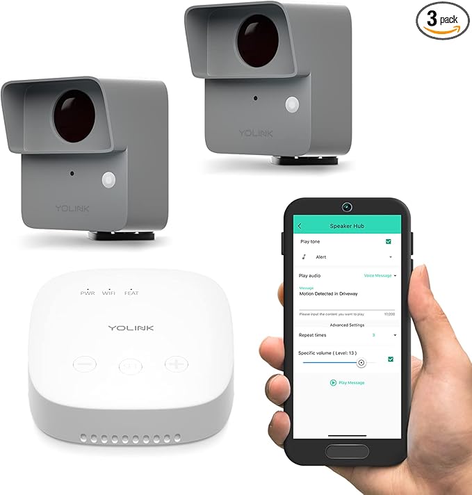 YoLink Outdoor Motion Sensor Kit, 2 LoRa Motion Sensors + SpeakerHub, Driveway Alert, D2D Direct Pairing Works Without Internet, App Email SMS Alerts, Alexa Routines, 2+ Year Battery, Hub Included