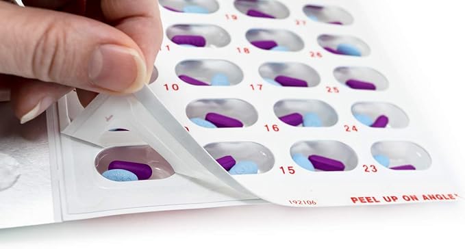 Color Coded Monthly 31 Day Medication Blister Cards Cold Seal - Use Colors for Daily, AM/PM, 3X, 4X, 5X a Day Pill Organizer (6 Pack Blue)