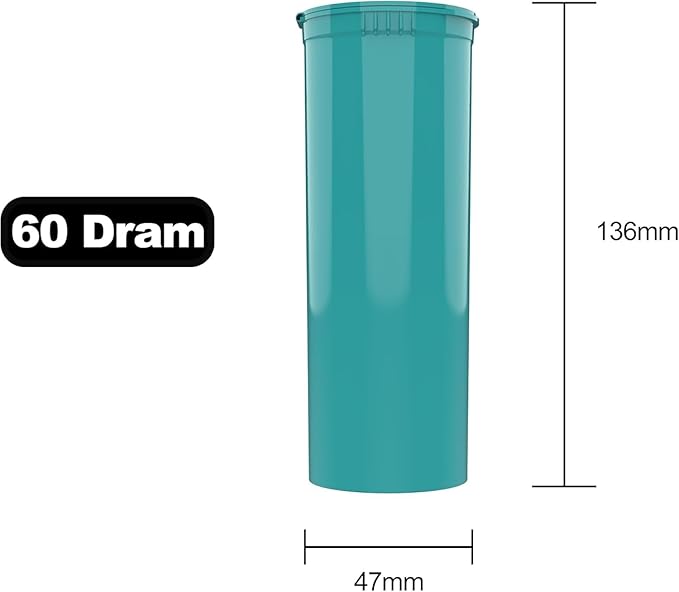 60 Dram Aqua Child-Resistant Pop Top Plastic Containers – Airtight, Smell Proof, BPA-Free Vial Bottles for Pills, Travel & Small Item Storage (Pack of 8)