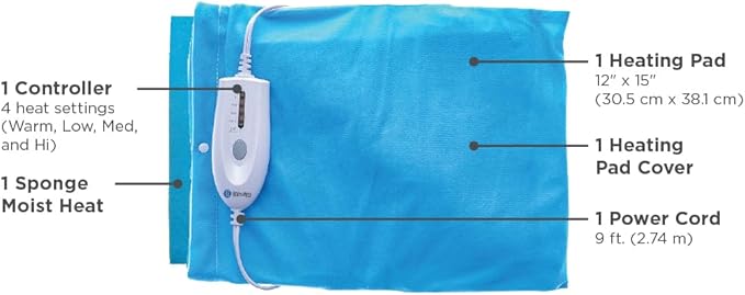 BodyMed Moist & Dry Heating Pad with Auto Shut Off Heating Pad for Neck, Shoulder, Back and Muscle Discomfort Relief - 12 in. x 15 Inch, Blue