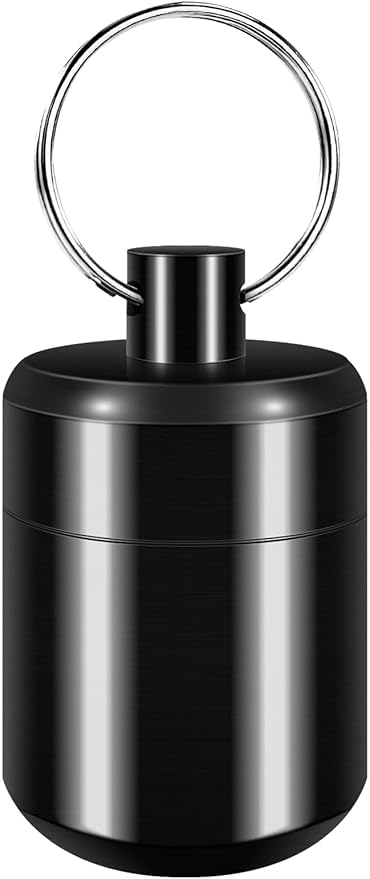 Pill Keychain Holder - Small Pill Box Waterproof Pills Fob Organizer Portable Ring Holder Keychain for Purse (Black)