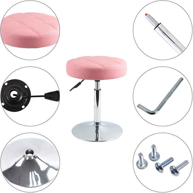 FURWOO Adjustable Pink Short Round Shop Stool, Padded Spa Stool, Ideal for Salon, Manicure, Small
