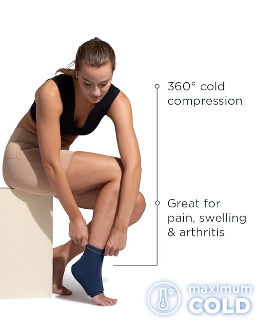 Tommie Copper BetterICE Ankle Wrap Cold Compression for Muscle Pain & Joint Soreness, Soft Flexible Gel, No Messy Leaks, Comfortable Fit Therapeutic Thermal Compress - Small, Dark Navy