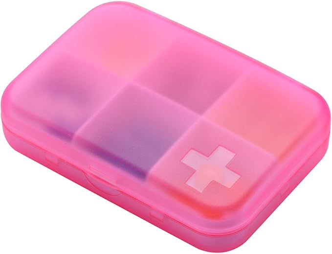Portable Pill Organizer - Slim Pill Box for Purse or Travel, Compact Pill Case(6 Compartment,Pink)