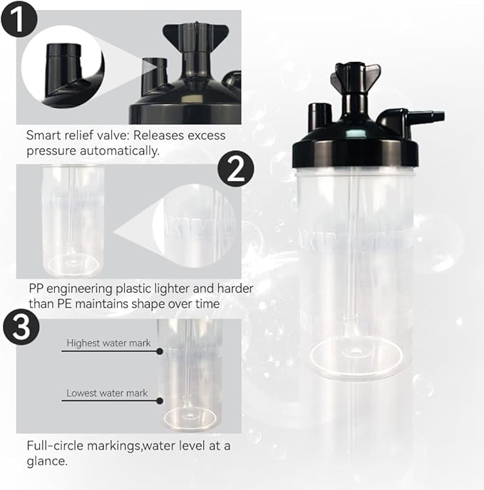 Oxygen Humidifier Bottle Set, Complete Kit with Oxygen Tubing, Oxygen Tubes Splitter & Connectors for Direct Installation, Easy Install for Home & Travel Use, 11PCS