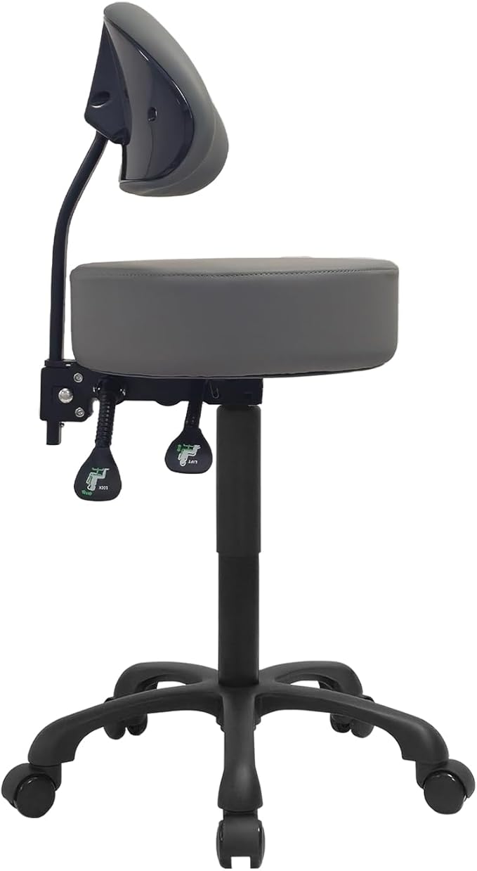 Swivel Rolling Stool Round Chair,Thick Sturdy Padding,Adjustable Stool with Wheels for Doctor,Medical,Massage Salon,Office,Shop(Gray)