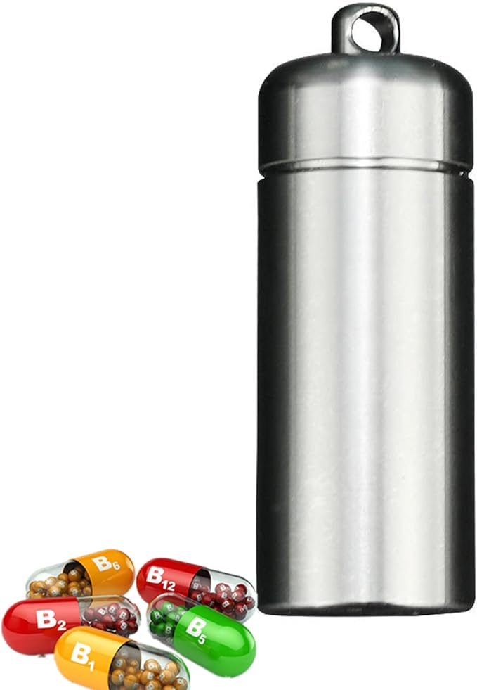 Pill Bottle Keychain Waterproof, Titanium Pill Fob Pendant EDC Pill Case, Bpa Free Airtight Pill Holder, Moisture Proof Light Blocking Pill Container, Easy Open Pill Box, Arthritis Friendly