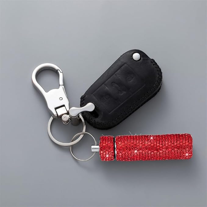 Bling Rhinestone Pill Case Portable Waterproof Pocket Pill Holder Bottle Storage with Keychain for Travel, Outdoor, Camping (red)