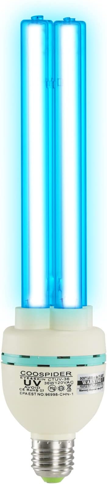 36 Watts Ozone UVC Light Bulb, 185nm wavelength UV Lamp for Basement/Storehouse/Car, E26 110V CTUV-36 (with Ozone)