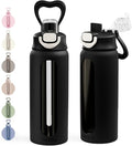SANDJEST Glass Water Bottle with Silicone Sleeve 24oz with Lid, Motivational Time Marker, Drinking Hydration Glass Bottles for Men Women, Gym Travel Sports (Black)