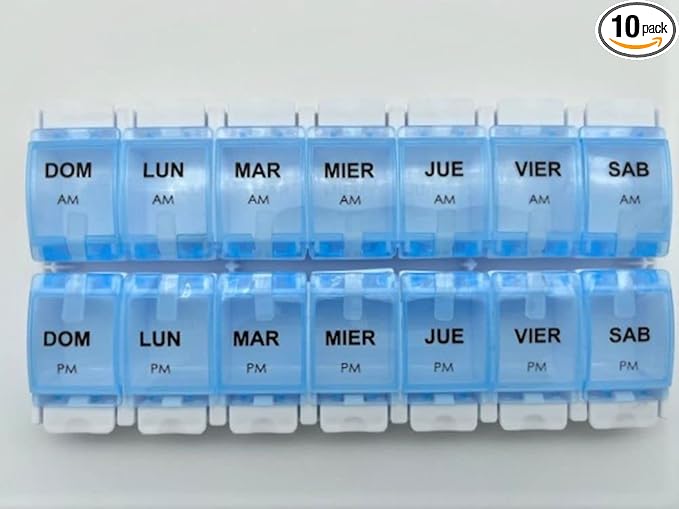 Healthaccessories Spanish pill box 7 day weekly two times per day AM PM (Large) Spanish pill box organizer (Blue)