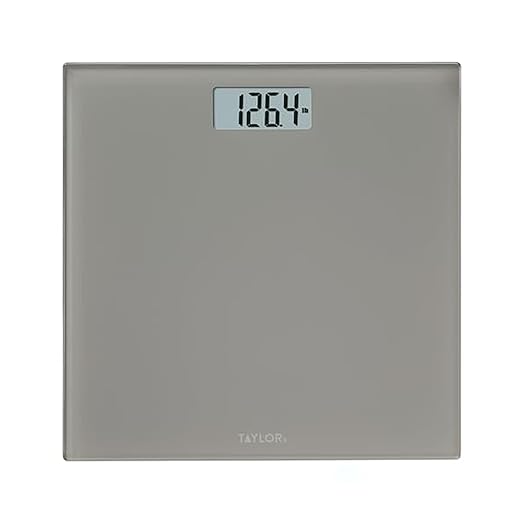 Taylor Digital Scales for Body Weight, 350 LB Capacity Bathroom Scale, 11.0 x 11.0 Inch Durable Glass Platform, Battery Powered, Easy to Read, Gray