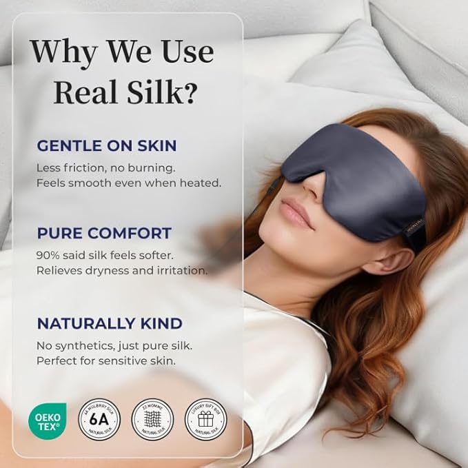Heated Eye Masks for Warm Compress:Silk Electric Eye Heating Pad for Dry Eyes – Moist Hot Relief for Tired Eye&Stye,Fsa Eligible Hsa – USB-Powered, Stable Heat – Perfect for Sleep & Travel (Grey)