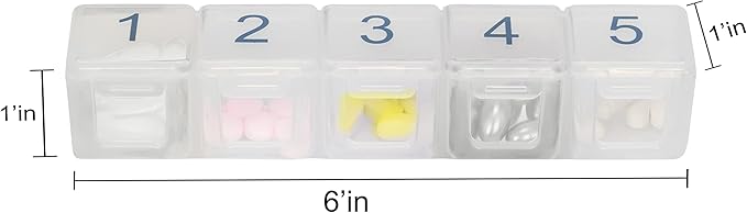 e-Pill 5 Times a Day x 7 Day Large Weekly Pill Organizer, Vitamin and Medicine Pill Box - with Discreet Case (Clear)