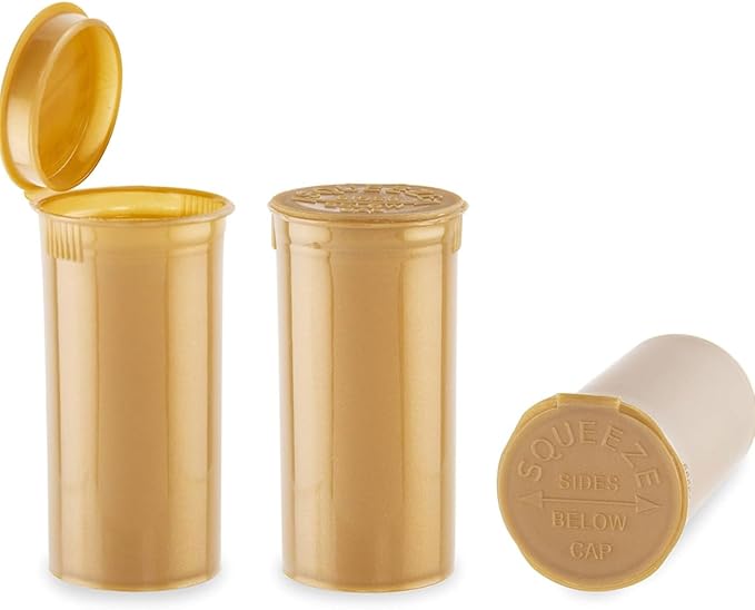 100Pcs Empty Pill Bottles with Caps, 13 Dram Empty Prescription Vial, Waterproof Airtight Joint Pill Bottles with Pop Top Caps, Medicine Container for Pill, Crafts, Candy, Supplements(Gold)