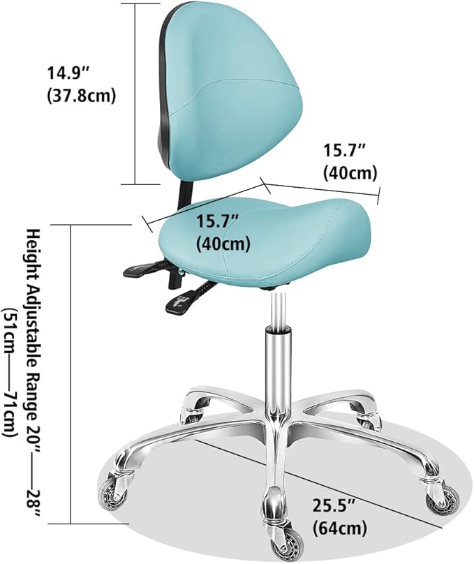Antlu Saddle Stool Dental Hygienist Chair with Back Support, Rolling Esthetician Saddle Stool for Lash Salon Tattoo Shop Spa Dentist Clinic (with Backrest, Cyan)