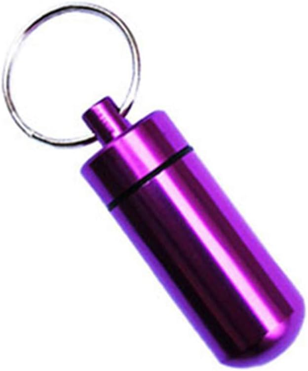 Purple Pill Organizer Mini Pill Box, Metal Pill Box Emergency Medicine Drug Box Tank with Keychain Case Stainless Steel for Outdoor Travel Waterproof Case Outdoor Camping Hiking Traveling