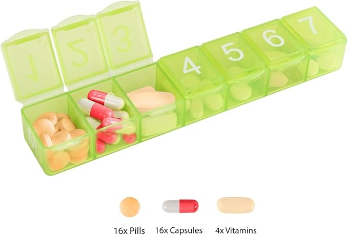 e-Pill 7 Times a Day x 7 Day Clear Weekly Pill Organizer, Vitamin, and Medicine Pillbox (Rainbow)