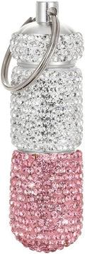 Bling Pill Case Portable Travel Pill Container Bottle Rhinestone Waterproof Small Pill Holder with Keychain Cute Mini Pill Storage Box (white pink)