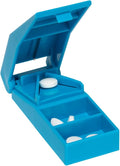 Acu-Life Pill Splitter with Storage, Stainless Steel Blade, Sturdy, Easy to Use, Accurate, Safely Cuts in Half Small, Tiny and Large Pills, Tablets, Vitamins, for Seniors, Pets, Blue, BPA Free