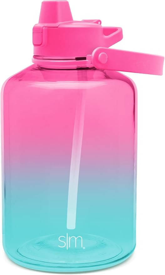 Simple Modern Half Gallon 64 oz Water Bottle with Push Button Silicone Straw Lid & Motivational Measurement Marker | Large Reusable Tritan Plastic Water Jug | Summit Collection | Sorbet
