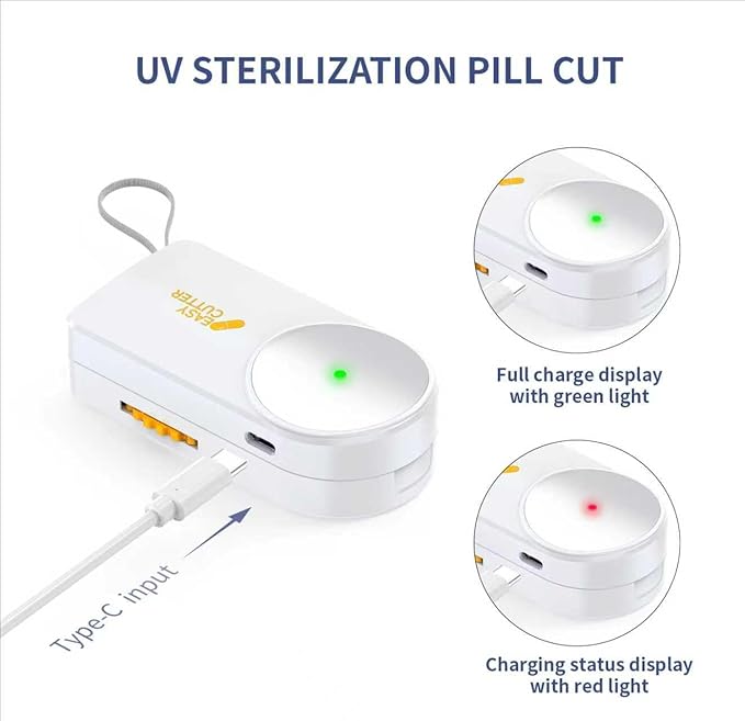 Pro U | V C-Pill Cutter & Organizer - Luminescent LED Status Light | 3-25mm Adjustable Blades | Splinter-Free Cutting | Detachable Washable Compartment (Orange)