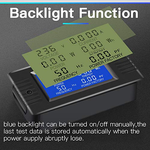 AC Current Voltage Amperage Power Energy Panel Meter LCD Digital Display Ammeter Voltmeter Multimeter with Split Core Current Transformer CT AC 80-260V 100A Multi-Function Power Monitor