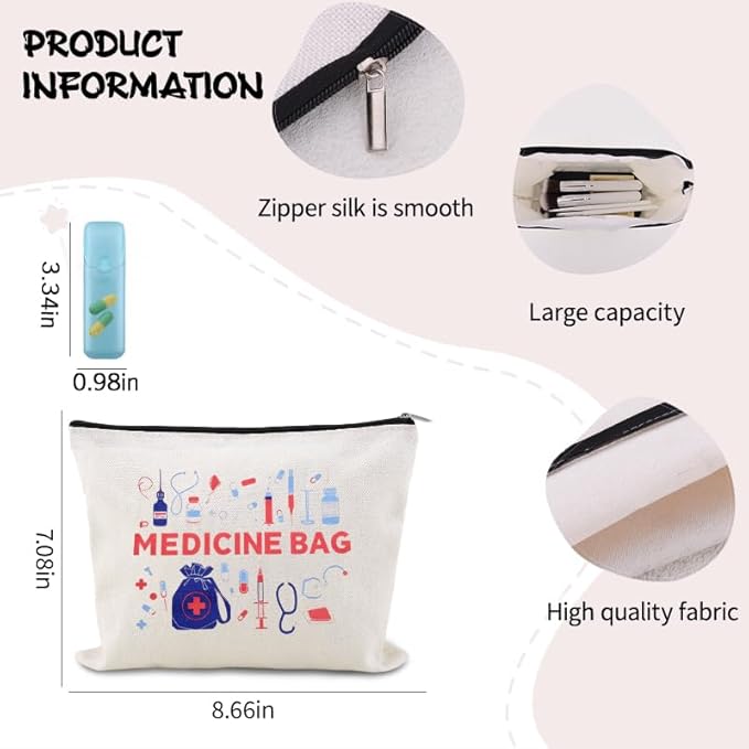 Small Medicine Makeup Bag Pouch Patient Travel Medication Bags Doctor Nurse Day Gift Ideas Bag Physician Practitioner Pharmacy Gifts for Women Bags Hospital Pharmacist Gifts Pouch Nurse Drug Organizer