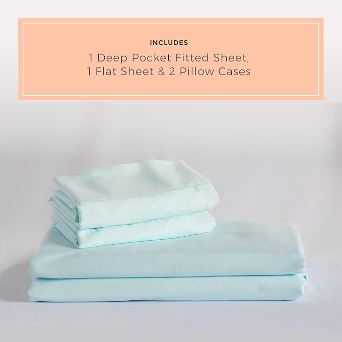 PeachSkinSheets Cooling Bed Sheets for Hot Sleepers - Ultra-Soft Breathable Luxury Microfiber Sheet Set, Moisture-Wicking, Deep Pocket, Oeko-TEX® (Queen Size, Beach Blue)