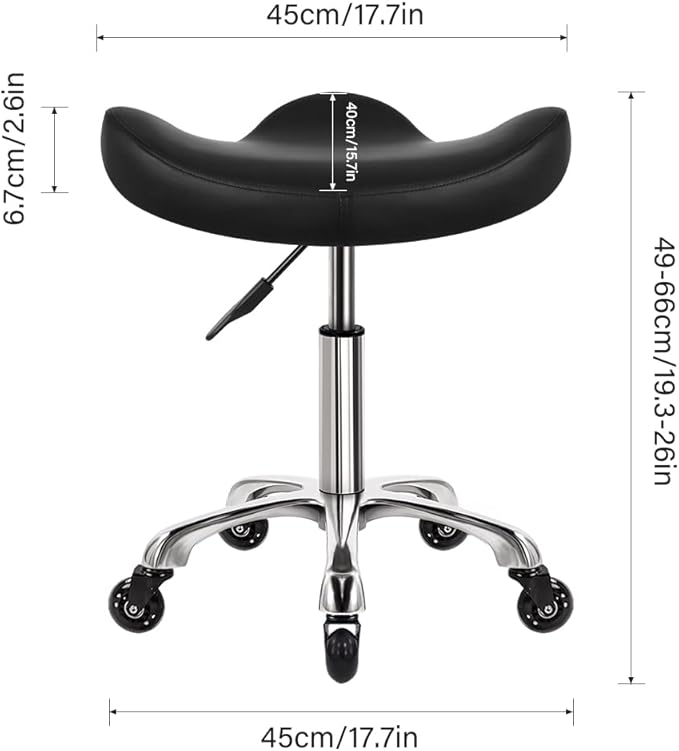 Heavy Duty Rolling Stool with Wheels Hydraulic Swivel Adjustable Rolling Chair Ergonomic Thick Irregular Leather Seat Stool Chair for Kitchen Drafting Lab Office Salon Message Counter – Black