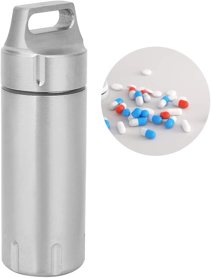 Organizers, Portable Box Case Stainless Steel Pills Case Container Bottles Keychain for Women Man Elderly Outdoor Sports Travel Holder (Steel Color)