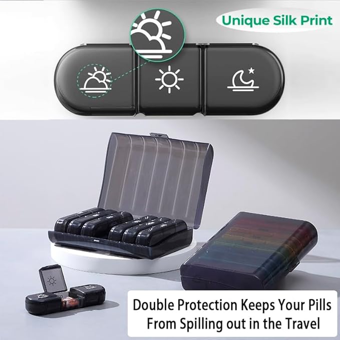 Weekly Pill Organizer 7 Day, 3 Times a Day, Large Travel Daily Pill Box Reminder, Easy Open, BPA Free AM PM Medicine Case Dispenser for Hold Vitamin, Medication, Fish Oil, Supplement, Calcium
