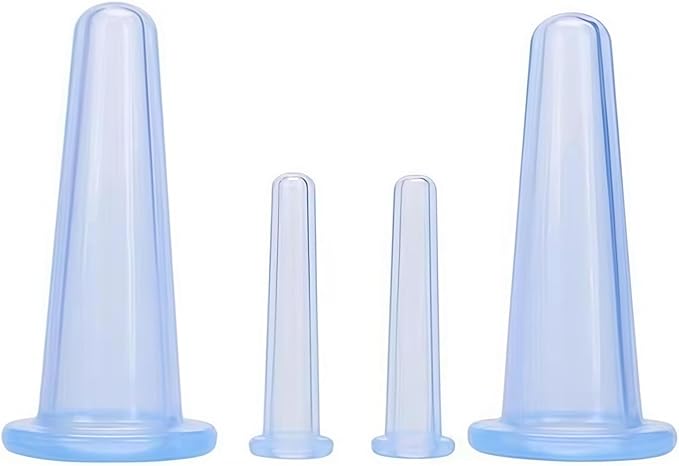 4Pcs Massage Cupping Set Silicone Mini Facial Cups Face Massager Helper Skin Care Neck Back Eyes Massaging Cup Safe to Use, Don't Worry About Burns Health Care Products (Blue)