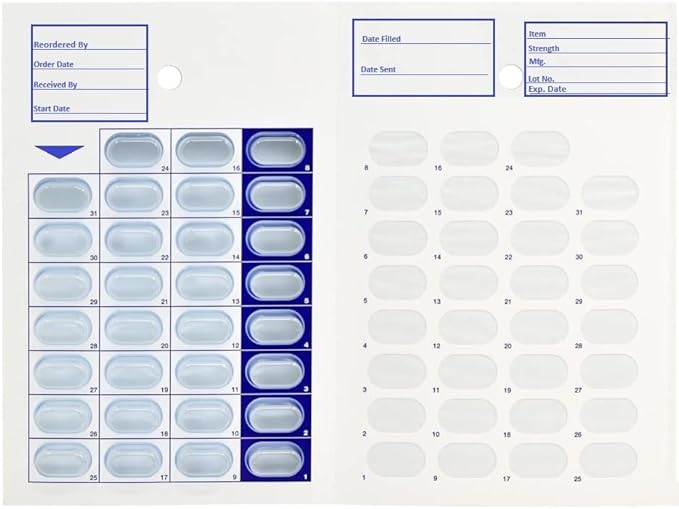 31 Day Cold Seal Pill Blister Cards – Monthly Disposable Medication Organizer for Caregivers, Summer Camps, Pharmacists, and Daily Pill Management (Pack of 10)