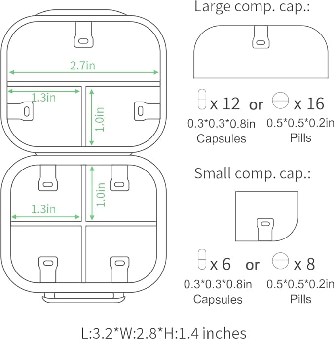 Portable Travel Pill Organizer with 7 Compartments - Perfect Weekly Pill Case Waterproof Pill Box for Daily Vitamins and Medicine, Small Pill Container for Pocket Purse (Black)
