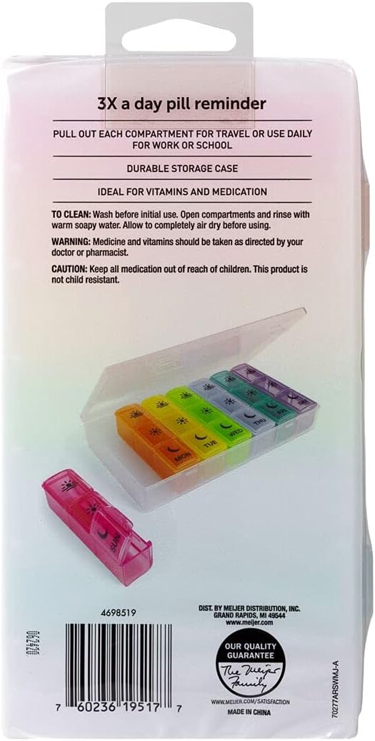 Ezy Dose Weekly (7-Day) Pill Case, Medicine Planner, Vitamin Organizer Box, Convenient and Easy to Use, X-Large Pop-Out Compartments, 3 Times a Day, Rainbow Lids with Case, BPA Free