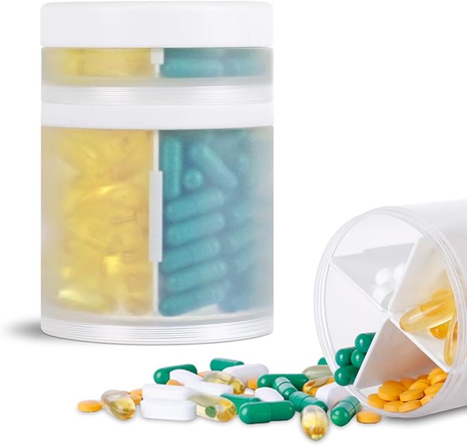 Extra Large Supplement Organizer and Portable Pill Case with 8 Compartments Double Layers Medicine Dispenser Monthly Vitamins Organizers Pill Bottle,Transparent