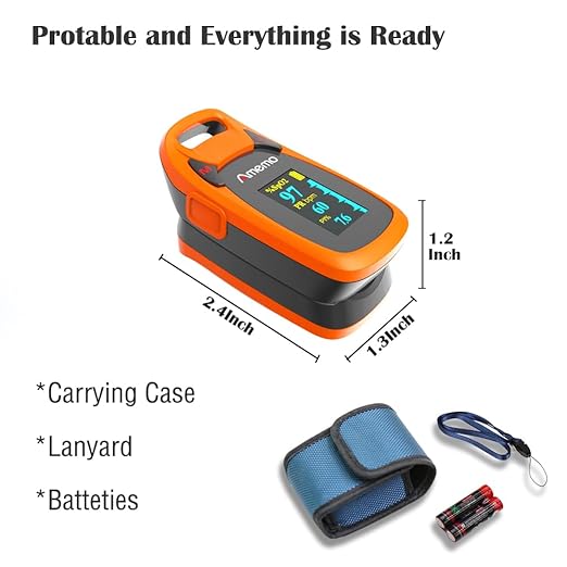 Fingertip Pulse Oximeter with Plethysmograph and Perfusion Index, include carrying case, Large OLED Digital Display Blood Oxygen Saturation Monitor Heart Rate Monitor (Color: Red-Orange)