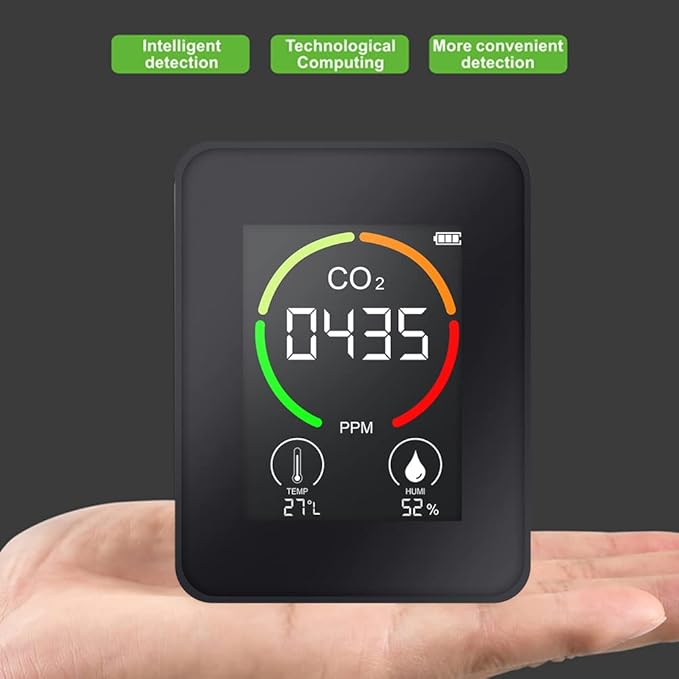 Shkalacar Co2 Detector Air Quality Monitor CO2 Temperature Humidity Sensor Digital Indoor Air Pollution Tester Monitor LCD Display with Backlit