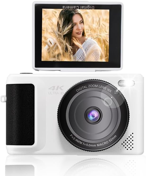 4K Digital Camera for Photography, 64MP Vlogging Camera, 18X Digital Zoom, Autofocus Video, 2.8in 180° Flip Screen, Compact for Beginner