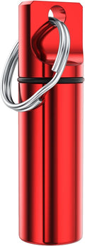 Small Pocket Pill Box Keychain, Aluminium Alloy Portable Mini Pill Organizer Case Container for Purse, Waterproof Metal Pill Holder Medicine Bottle for Outdoor Camping Travel (Red)