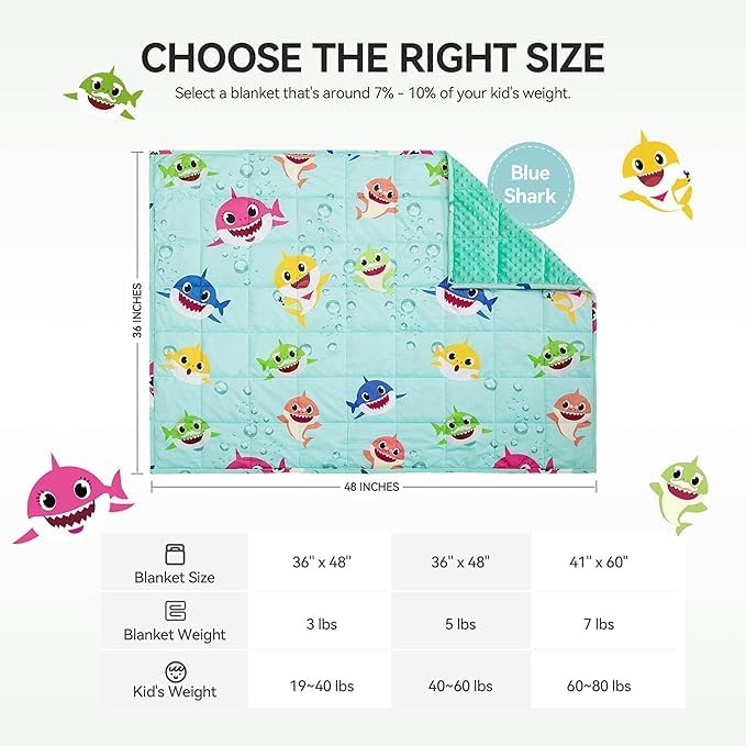 Sivio Weighted Blanket 7 lbs, Super Soft Crystal Velvet & Minky Dots Cartoon Patterns Reverise Heavy Throw, Heavy Blankets, 41 x 60 Inch Green Shark