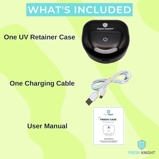 FRESH KNIGHT UV Retainer Case | UVC Retainer Cleaner, Disinfects Cleans and Removes Odors, Mouth Guard Case, compatible for Invisalign Container (Black-UV)