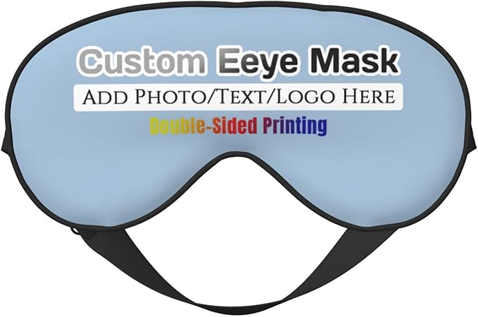 Personalized Eye Masks,Customized Sleep Blindfold Eye Mask,Custom Blackout Eye Cover with Adjustable Strap for Travel and Nap Light Blue