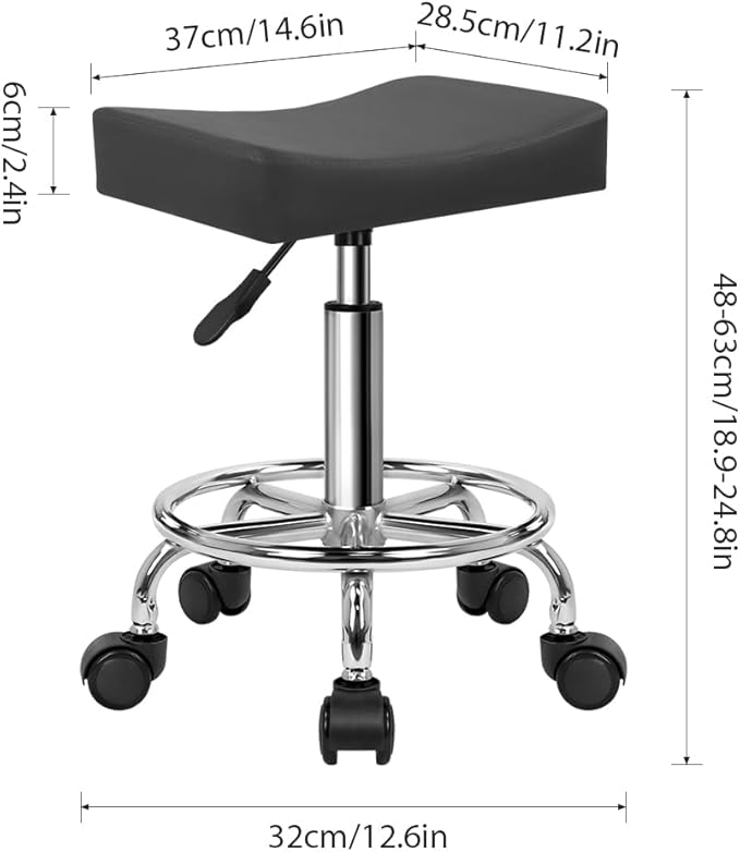 Square Rolling Stool with Footrest PU Leather Height Adjustable 360° Swivel Stool with Wheels Massage SPA Salon Stools Task Chair Desk Drafting Bedroom Vanity Stool (Grey)
