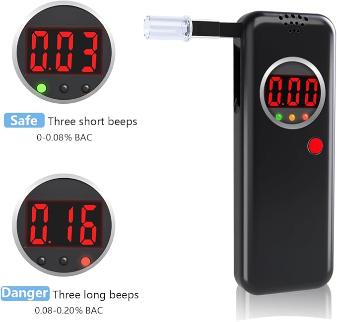 Breathalyzer,Alcohol Tester with LCD Digital Display,Breathalyzer with 10 Mouthpieces for Home and Party Use(Black)