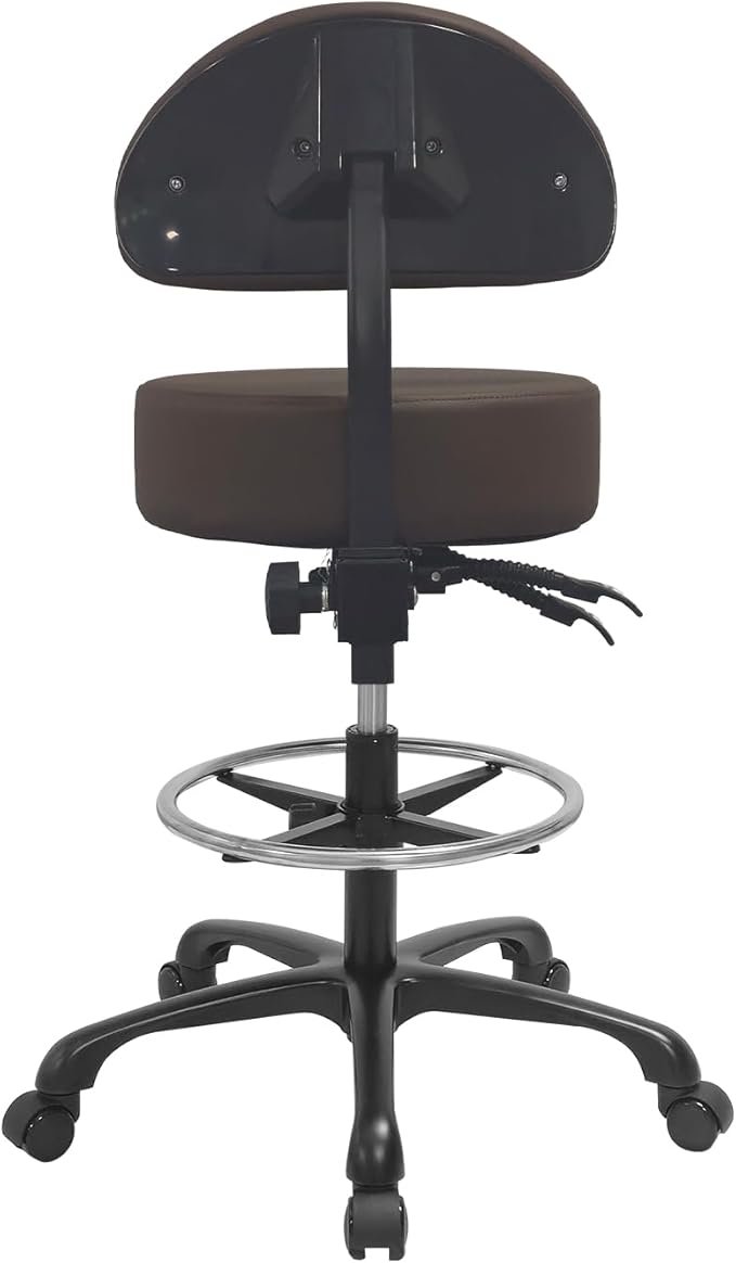 Swivel Rolling Stool Round Chair,Thick Sturdy Padding,Adjustable Stool with Wheels for Doctor,Medical,Massage Salon,Office,Shop(with New Back, Brown)