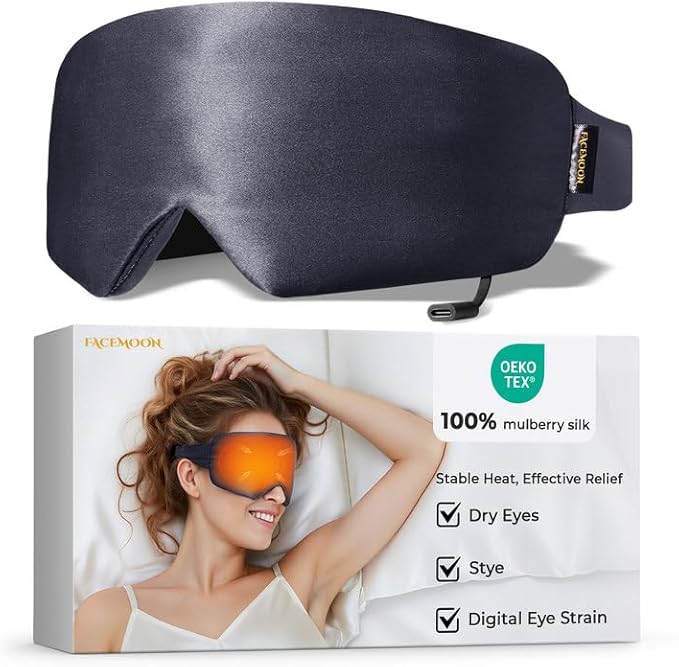 Heated Eye Masks for Warm Compress:Silk Electric Eye Heating Pad for Dry Eyes – Moist Hot Relief for Tired Eye&Stye,Fsa Eligible Hsa – USB-Powered, Stable Heat – Perfect for Sleep & Travel (Grey)